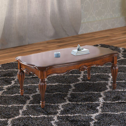 Vintage Rectangular Wooden Coffee Table with Fluted Legs, Cherry Brown - View 7