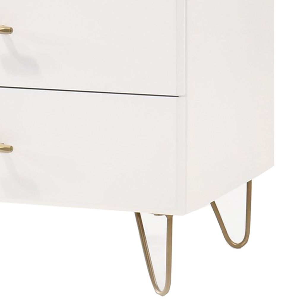 6 Drawer Wooden Dresser with Metal Hairpin Legs, White and Gold - View 3