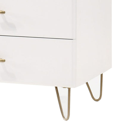 6 Drawer Wooden Dresser with Metal Hairpin Legs, White and Gold - View 3