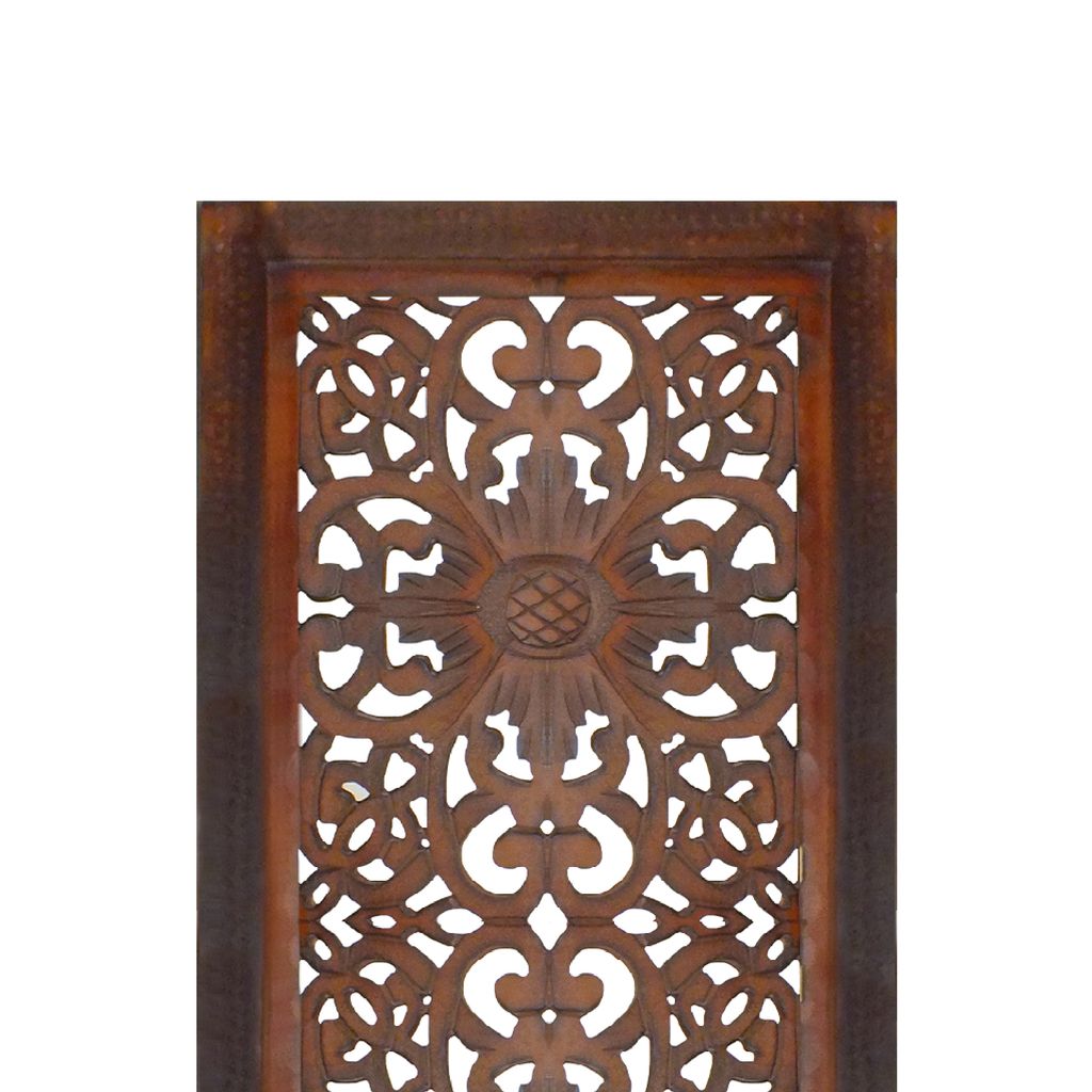 Set of 2 Hand Carved Mango Wood Wall Panels: Burnt Brown Medallion Design - View 3