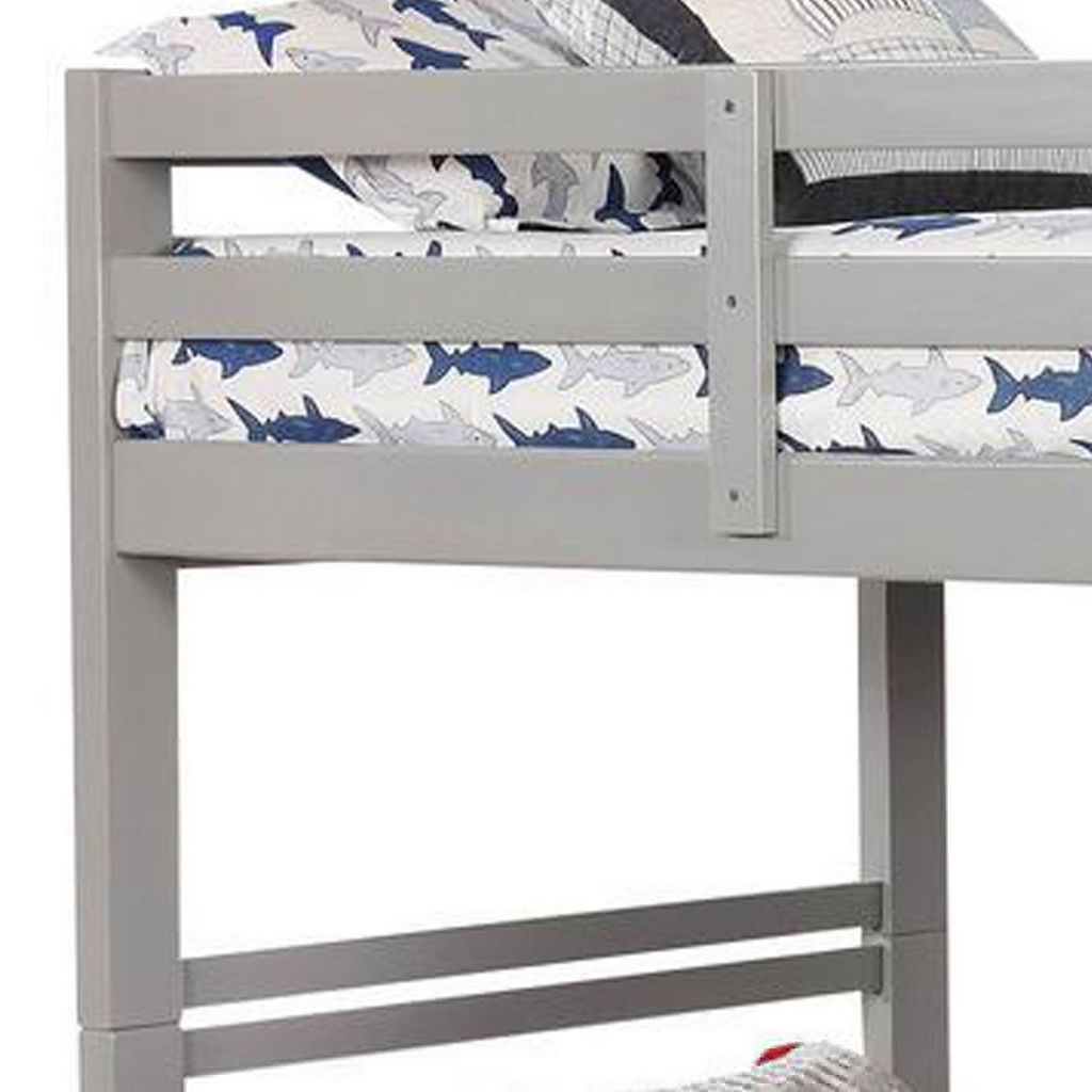 Transitional Twin Over Twin Bed with Attached Ladder and Drawers, Gray - View 4