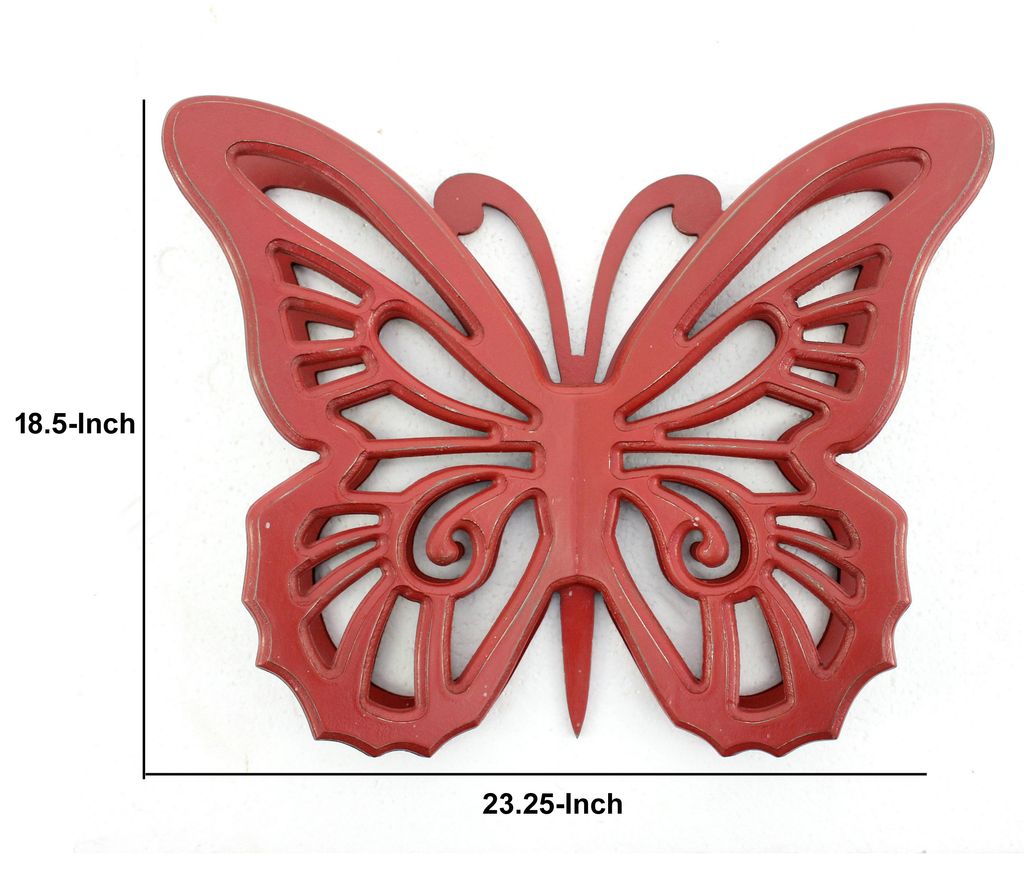 Set of 2 Wooden Butterfly Wall Plaque with Cutout Detail, Red - View 6