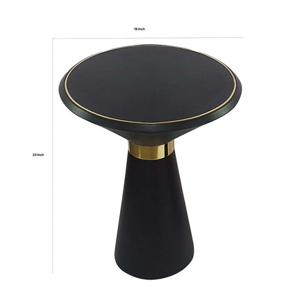 22 Inch Round Mango Wood Side Table, Smooth Brass Accents, Black Finish - View 5