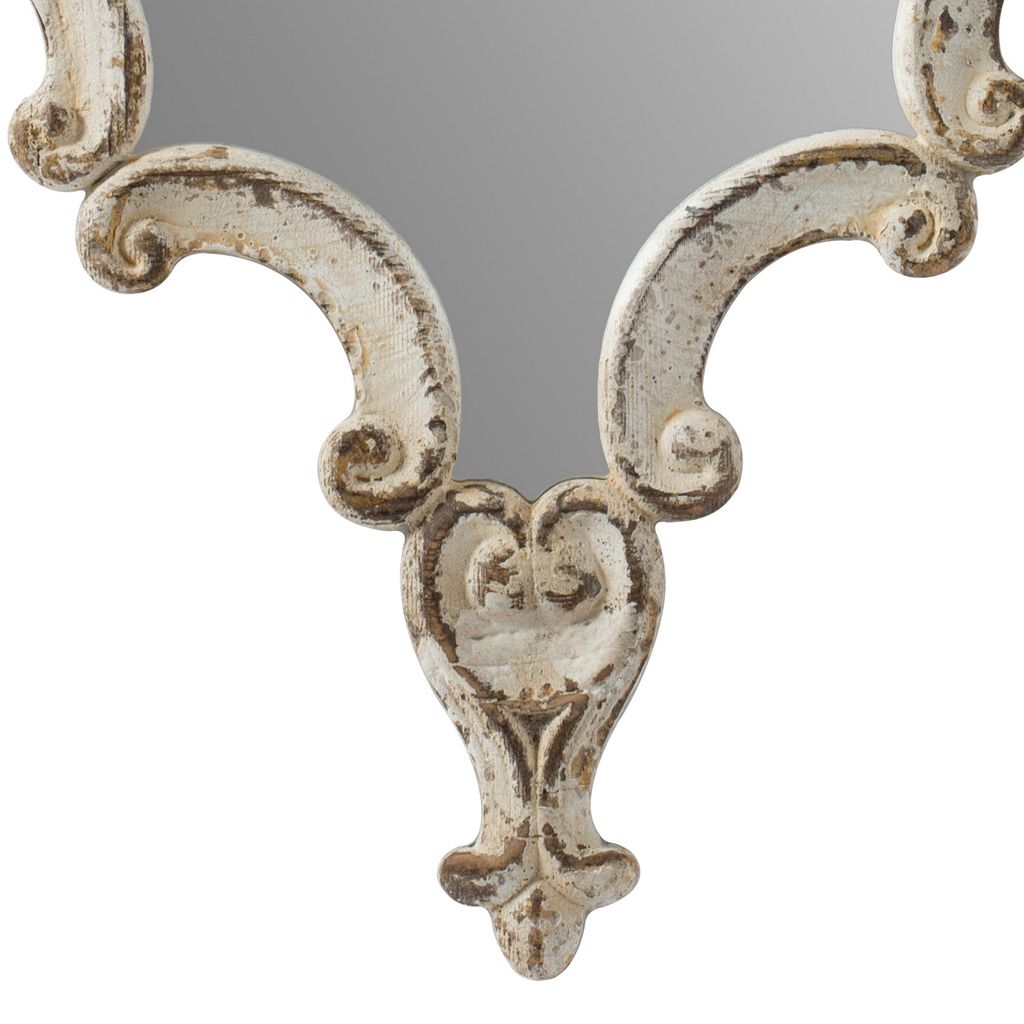 30 Inch Accent Wall Mirror, Carved Ornate Scrollwork Antique White Fir Wood - View 4
