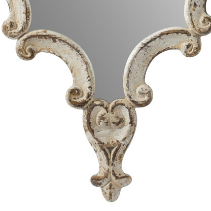 30 Inch Accent Wall Mirror, Carved Ornate Scrollwork Antique White Fir Wood - View 4