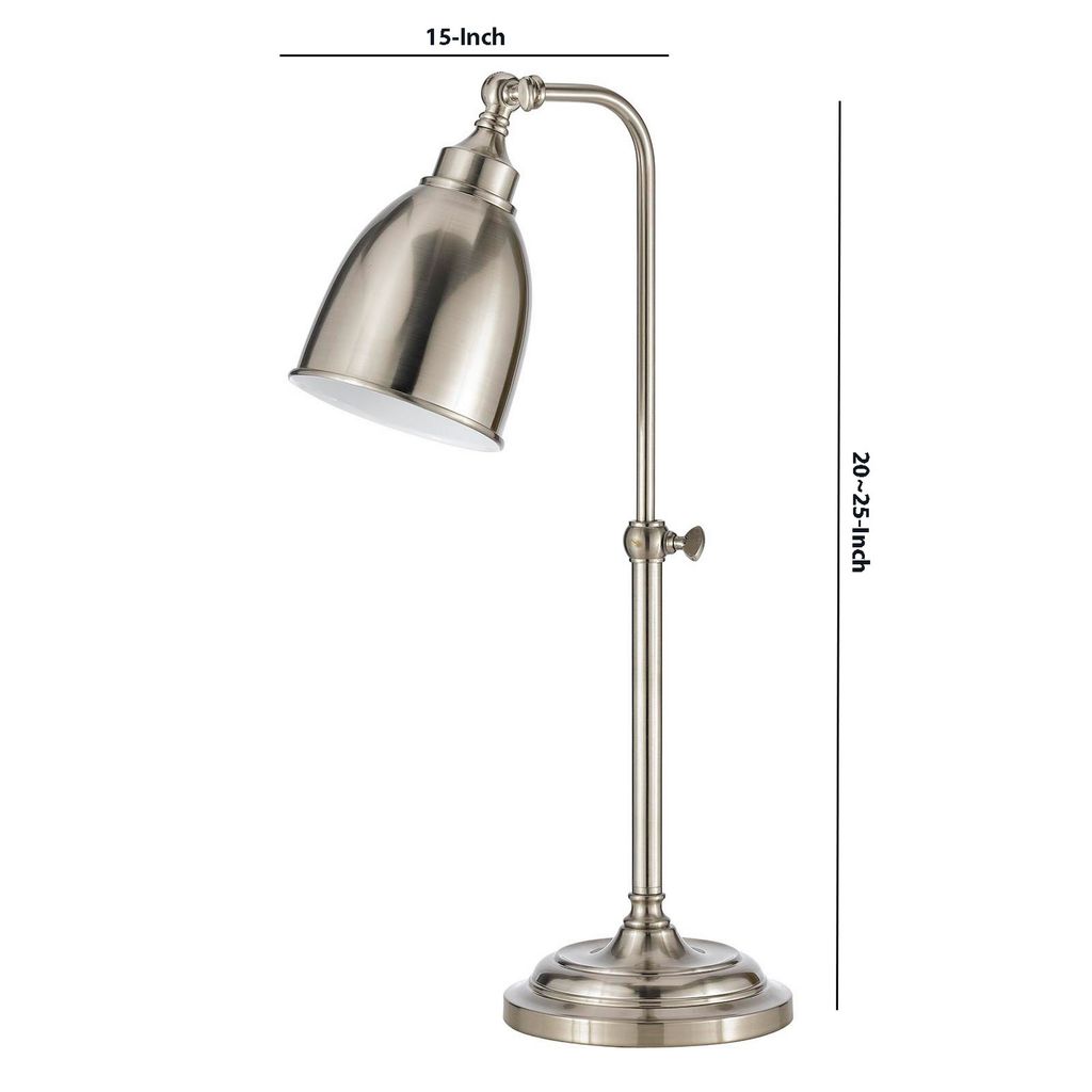 Metal Round 25" Table Lamp with Adjustable Pole, Silver - View 6