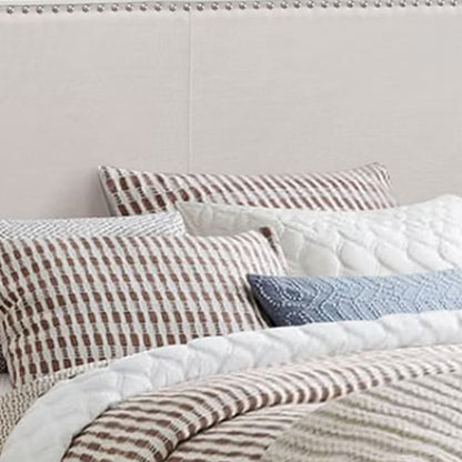 Fabric Upholstered Queen Size Platform Bed with Nail Head Trim, Ivory - View 4