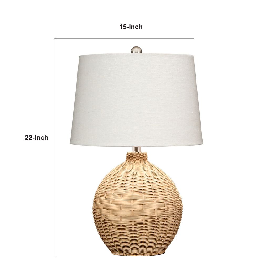 Cape 22 Inch Contemporary Rattan Table Lamp, Hand Woven, Linen Shade, Brown - View 5