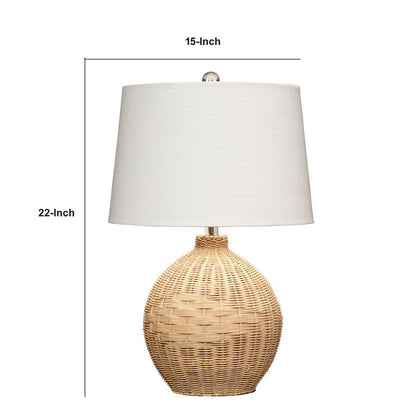 Cape 22 Inch Contemporary Rattan Table Lamp, Hand Woven, Linen Shade, Brown - View 5