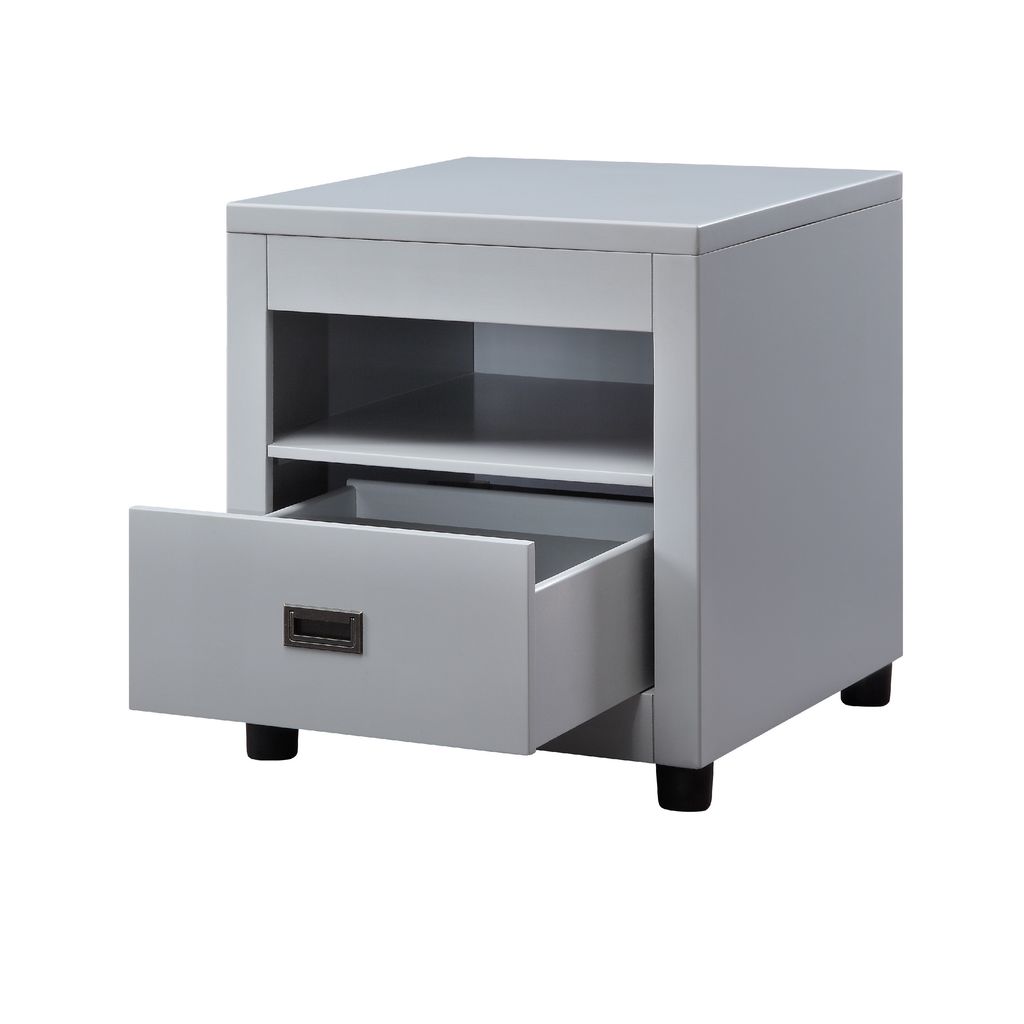 Transitional Style Wooden End Table with 1 Drawer, Gray and Black - View 4