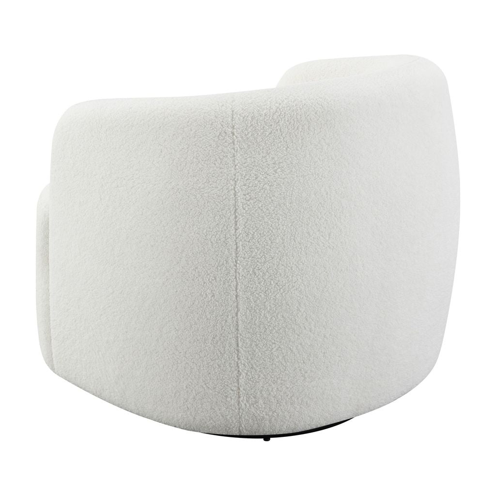 35 Inch Modern Swivel Accent Chair, Padded Seat, Round Barrel Back, White - View 4