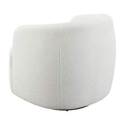 35 Inch Modern Swivel Accent Chair, Padded Seat, Round Barrel Back, White - View 4