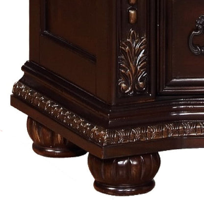 Sany Wooden Nightstand with Three Spacious Drawers and Bun Feet, Cherry Brown - View 2