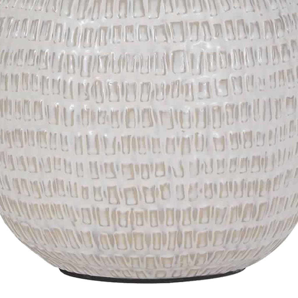 Textured Ceramic Frame Table Lamp with Fabric Shade, Beige and White - View 4