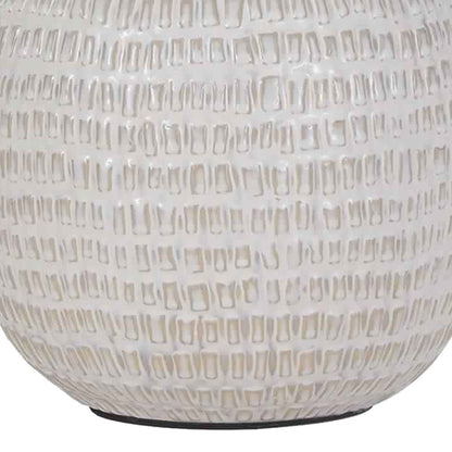 Textured Ceramic Frame Table Lamp with Fabric Shade, Beige and White - View 4