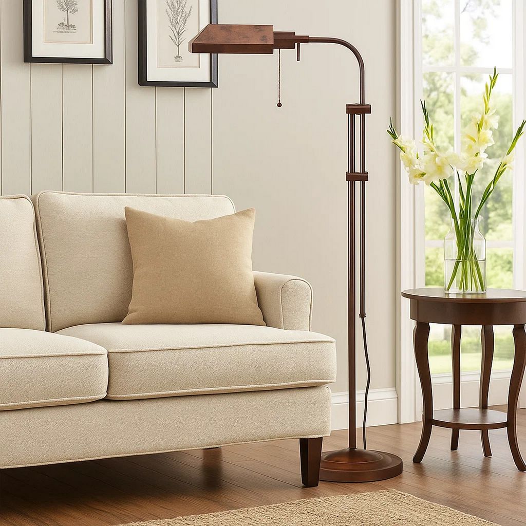 Metal Rectangular Floor Lamp with Adjustable Pole, Bronze - View 7