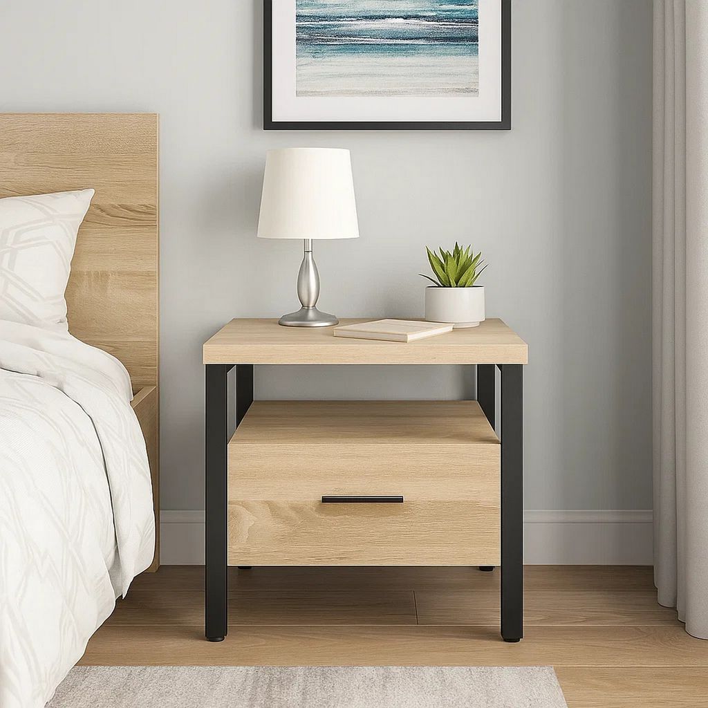 Accent Table with Metal Leg and 1 Tier Shelf,Brown and Black - View 7