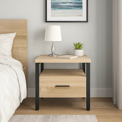 Accent Table with Metal Leg and 1 Tier Shelf,Brown and Black - View 7