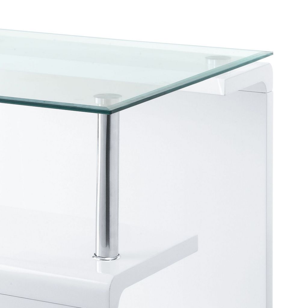 24 Inch Square Accent End Table, Glass Top, Open Shelf, White, Chrome - View 3
