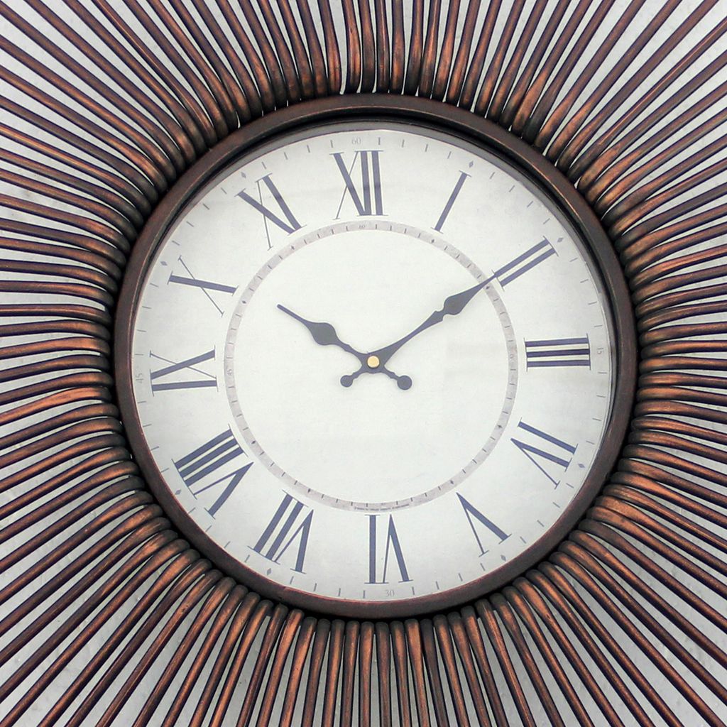 Wall Clock Set of 2 with Metal Fan Guard Design Frame, Brown - View 3