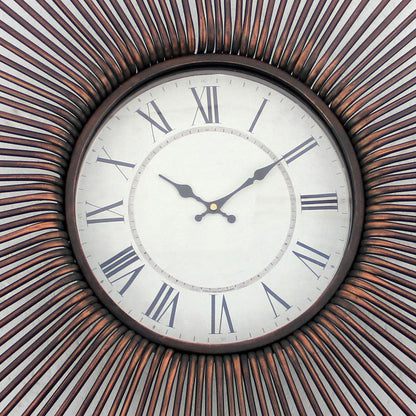 Wall Clock Set of 2 with Metal Fan Guard Design Frame, Brown - View 3