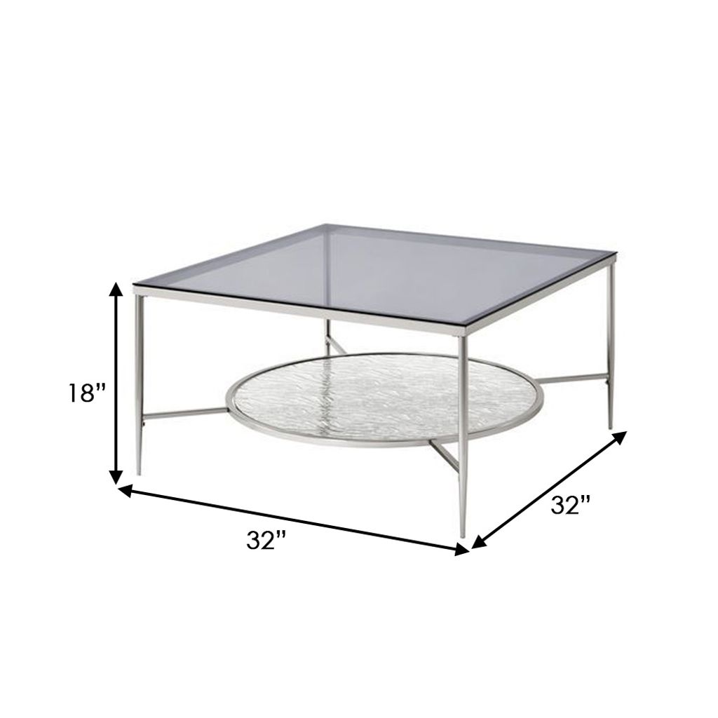 Coffee Table with Textured Round Shelf, Silver - View 6
