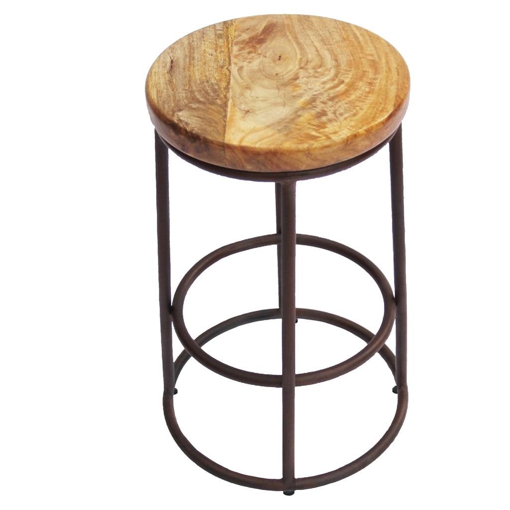 24 Inch Mango Wood Counter Height Barstool With Iron Base, Brown And Black - View 2