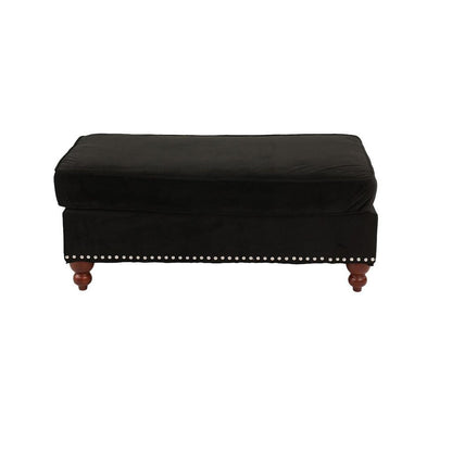 Fabric Ottoman with Nailhead Trim and Turned Feet, Black