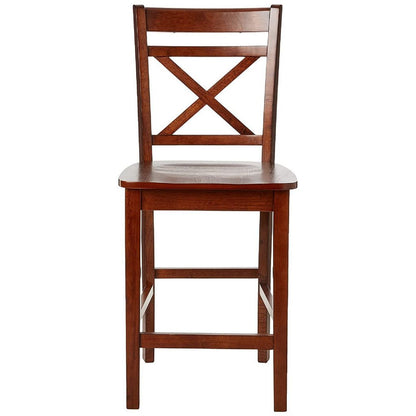 Wooden Counter Height Chair with Cross Back, Set of 2, Cherry Brown - View 3