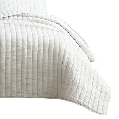 3 Piece Crinkles King Size Coverlet Set with Vertical Stitching, White - View 4