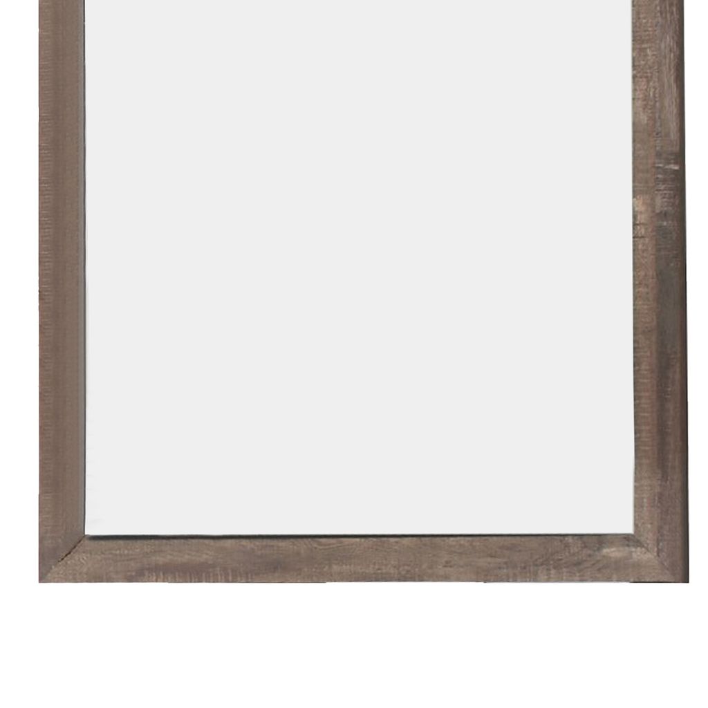 Transitional Square Shape Wooden Frame Mirror with Textured Details, Brown - View 4