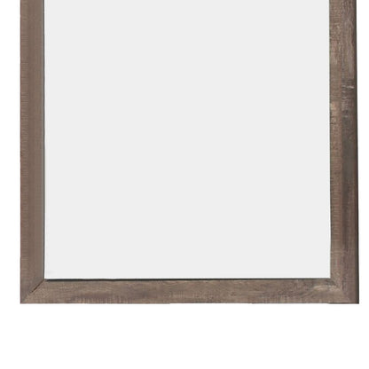 Transitional Square Shape Wooden Frame Mirror with Textured Details, Brown - View 4