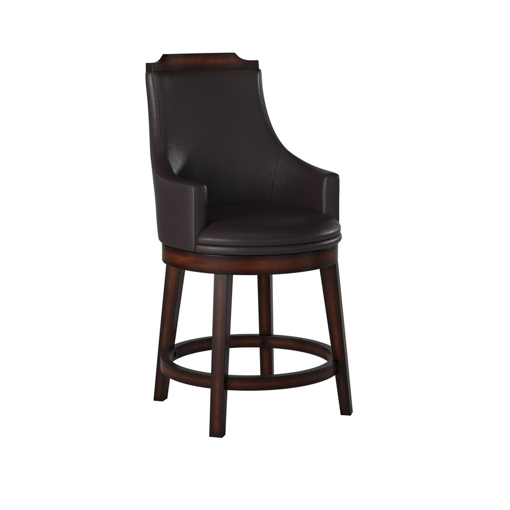 Wood & Leather Counter Height Chair with Swivel Mechanism, Brown & Black, Set of 2 - View 4
