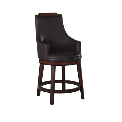 Wood & Leather Counter Height Chair with Swivel Mechanism, Brown & Black, Set of 2 - View 4