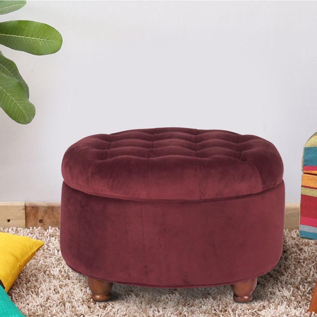 Velvet Upholstered Wooden Ottoman with Tufted Lift Off Lid Storage, Red - View 7