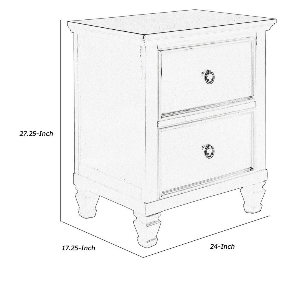 Umi 2 Drawer Wooden nightstand with Tapered Legs and Metal Rings, Black - View 5