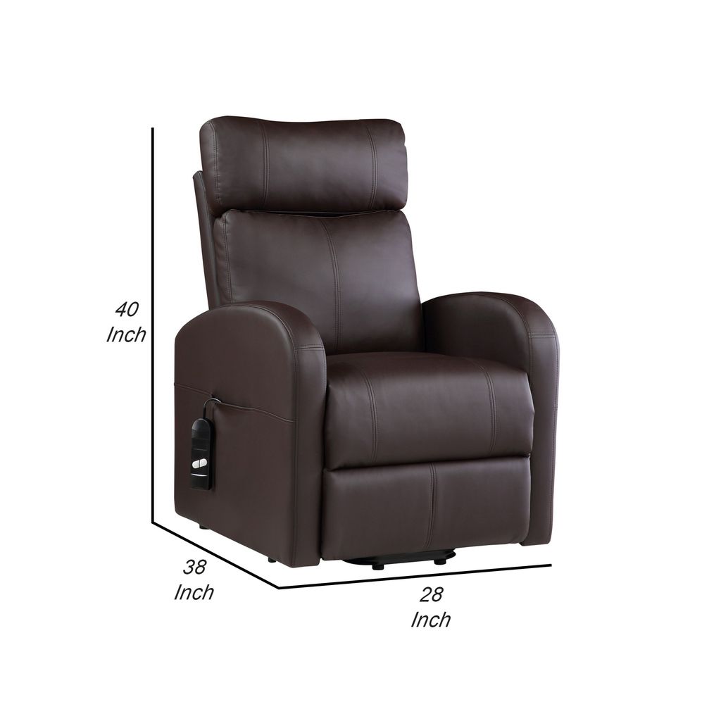 Power Lift Recliner Chair with Faux Leather and Wired Controller, Brown - View 6