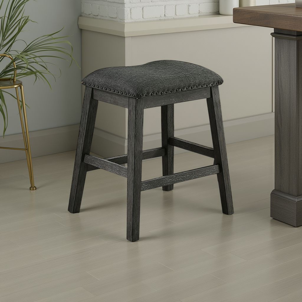 Fabric Saddle Counter Stool with Nailhead Trim, Set of 2, Gray - View 7