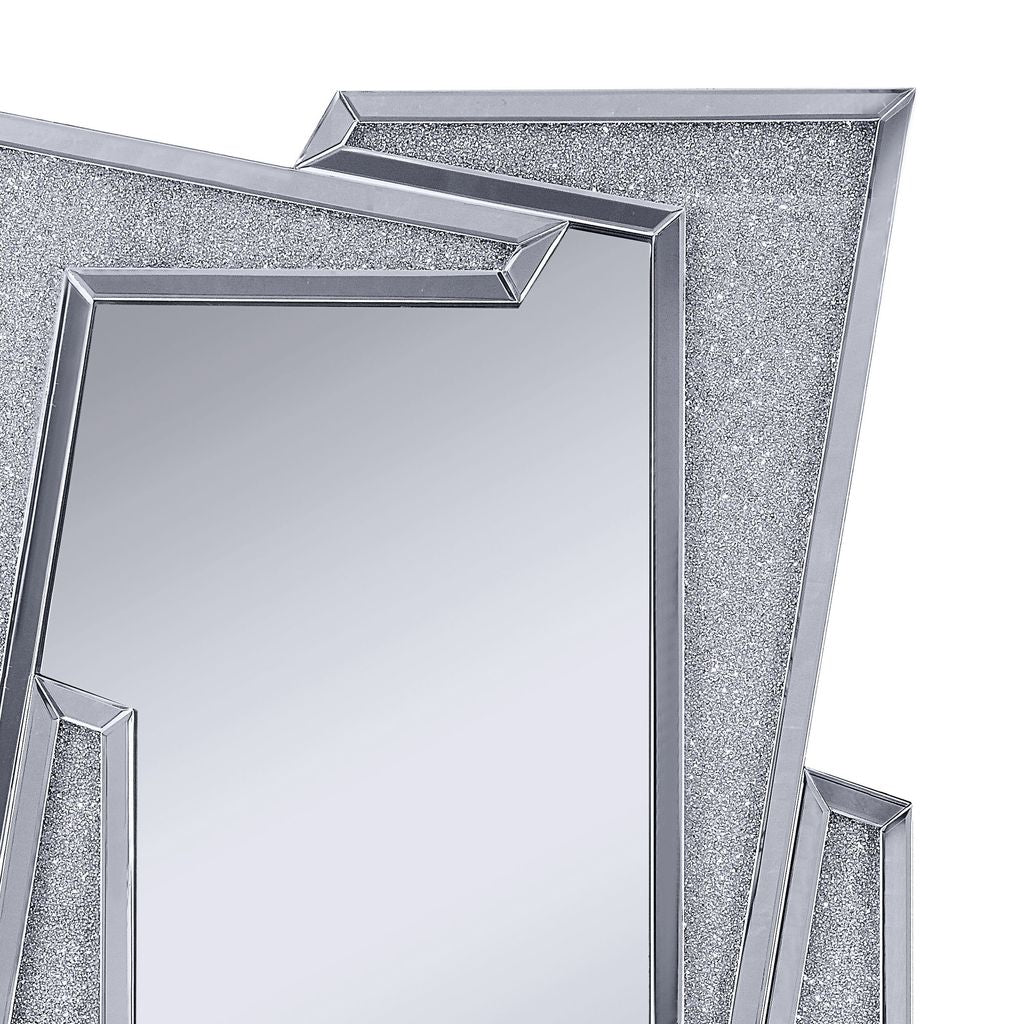 Mirrored Wooden Frame Accent Wall Decor with Four L Shaped Borders, Clear - View 3