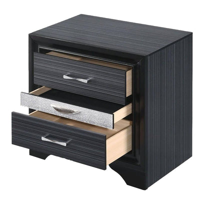 Two Tone Wooden Nightstand With Three Drawers, Black And Silver - View 3