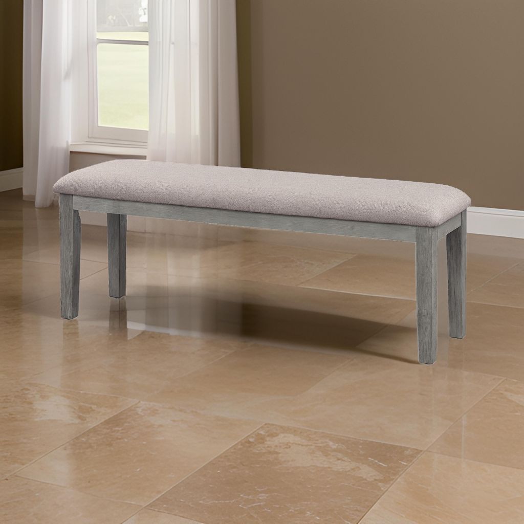 Rectangular Style Wooden Bench with Fabric Upholstered Seat, Gray - View 7