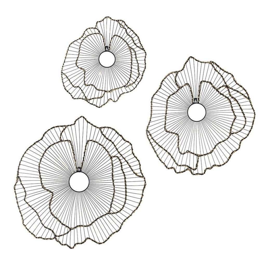30, 24, 18 Inch Set of 3 Decorative Metal Flowers, Wall Decor Black, Gold - View 2