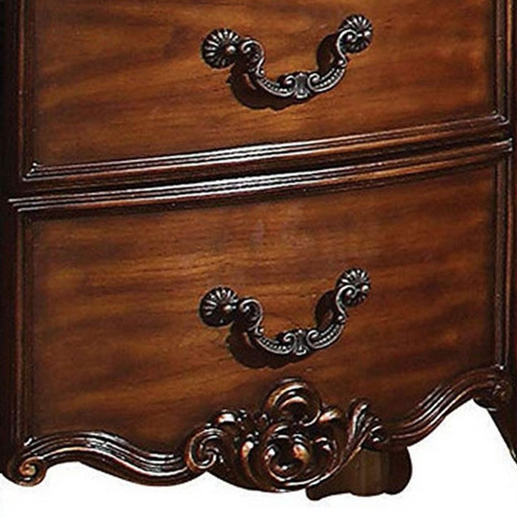 Traditional Style Wooden Nightstand with Two Drawers, Cherry Brown - View 3
