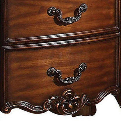Traditional Style Wooden Nightstand with Two Drawers, Cherry Brown - View 3