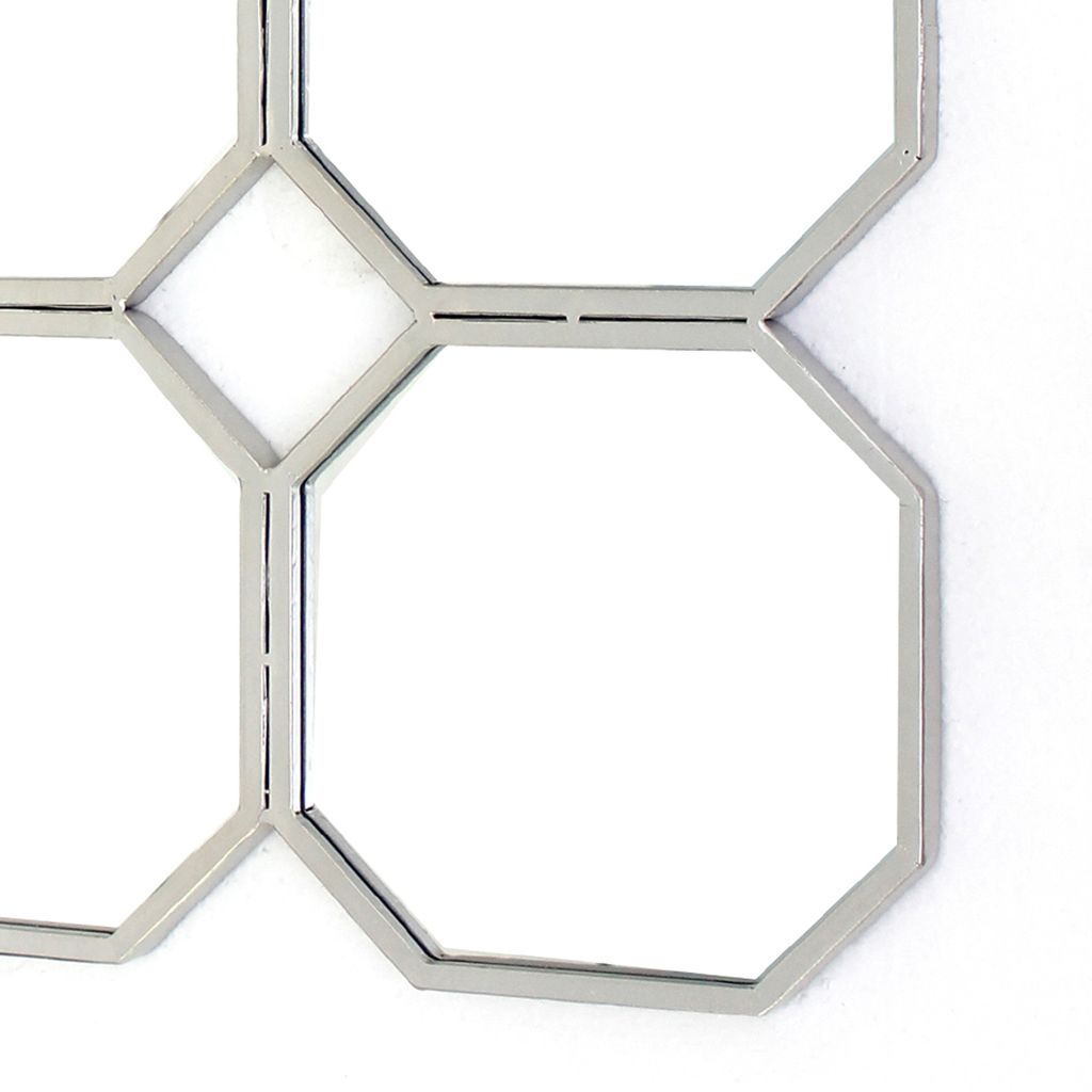 Metal Wall Mirror with Nine Connected Octagonal Mirror Shapes, Silver - View 2