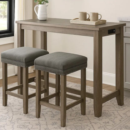 3 Piece Counter Height Dining Set with Stools, Gray - View 7