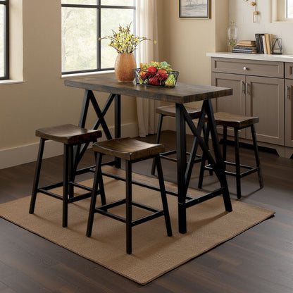 Wooden Counter Height Table With Angled Metal Legs, Black And Brown - View 7
