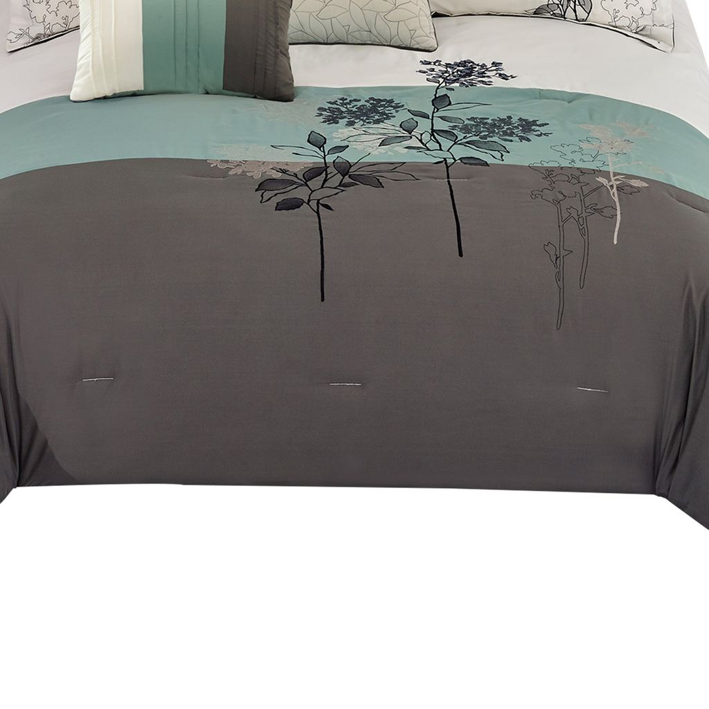 8 Piece King Polyester Comforter Set with Floral Embroidery, Multicolor - View 2