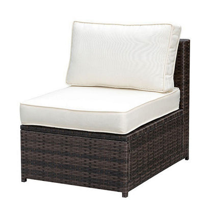 Aluminum Frame Patio Side Chair With Cushioned Seating, Ivory & Espresso Brown - View 3