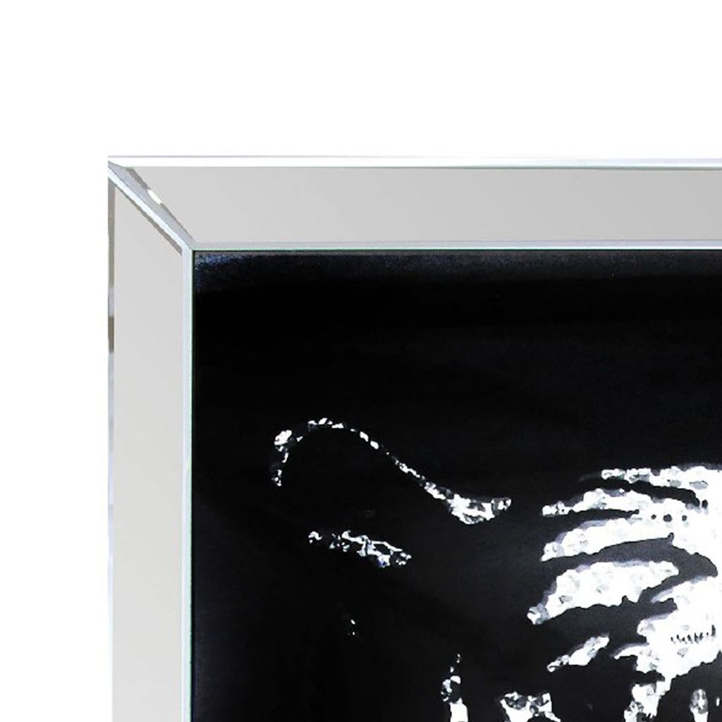 Rectangular Mirror framed Tiger Wall Decor With Crystal Inlays, Black & Silver - View 4